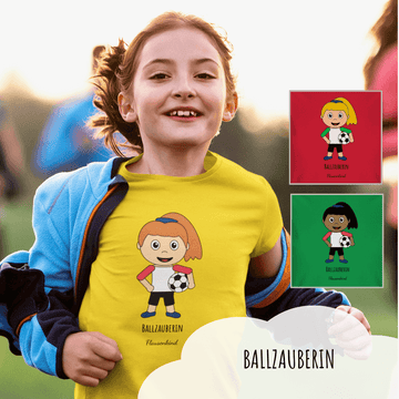 "Ballzauberin", Kindershirt Fußball, Mädchen, 18 Varianten