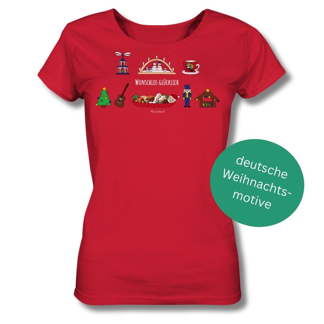 "wunschlos glücklich", Weihnachtsshirt für Damen, 3 Varianten