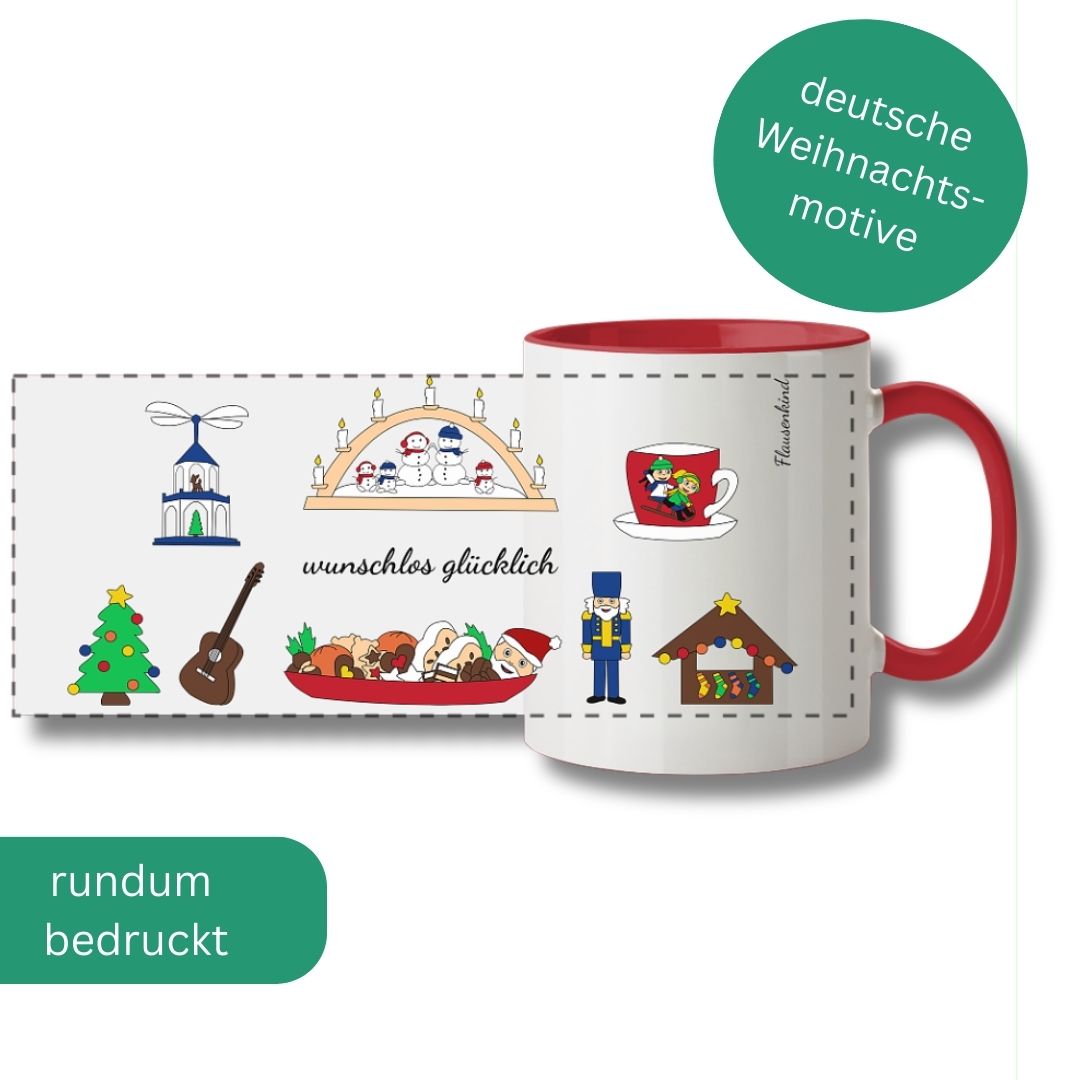 "wunschlos glücklich", Weihnachtstasse für Erwachsene und Kinder, 2 Varianten