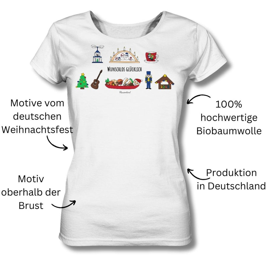 "wunschlos glücklich", Weihnachtsshirt für Damen, 3 Varianten