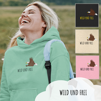 "wild und frei", Kapuzenpullover für Damen, 6 Varianten