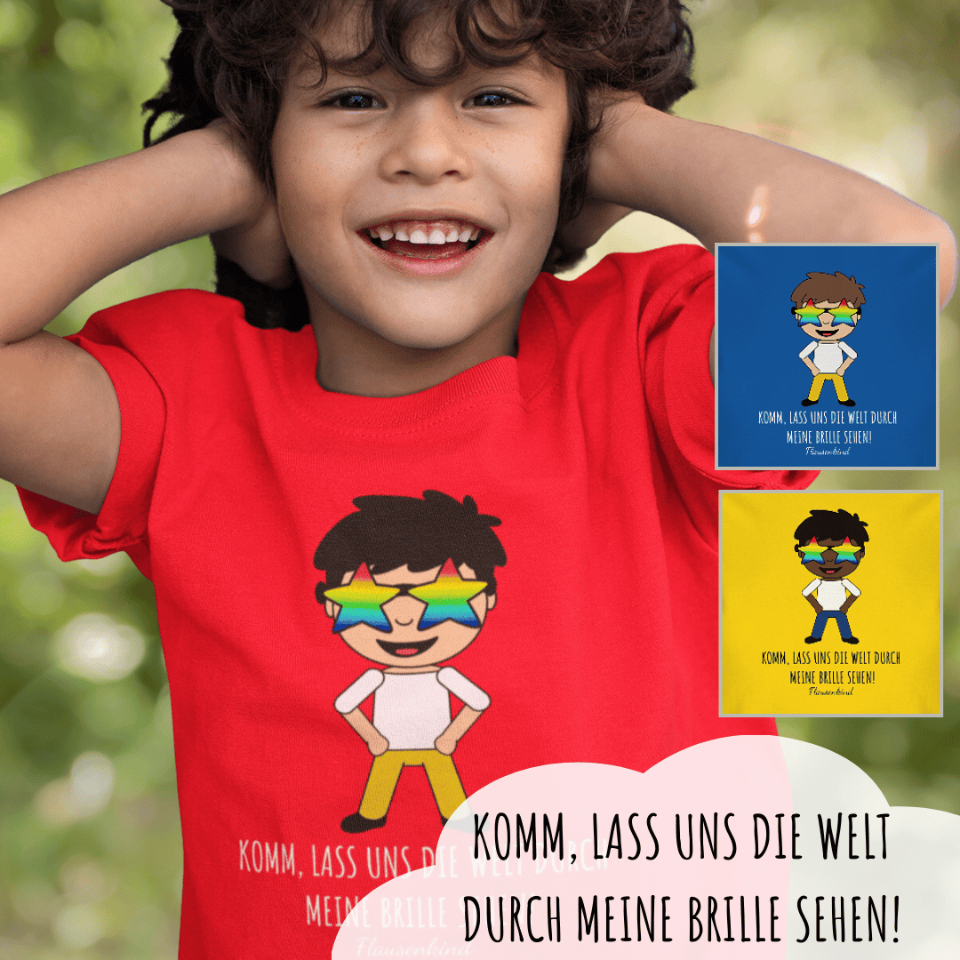 "Die Welt durch meine Brille", Kindershirt mit Regenbogenbrille, Jungen, 18 Varianten