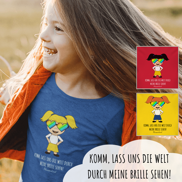 "Die Welt durch meine Brille", Kindershirt mit Regenbogenbrille, Mädchen, 18 Varianten